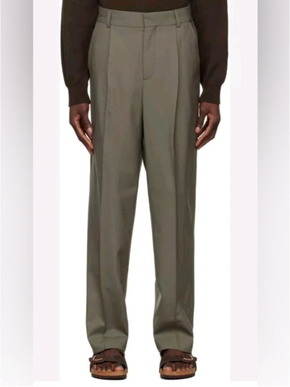 Another Aspect 1.0 Mens Pleated Wool Trousers Grey Green Tapered Sz 46 Italy